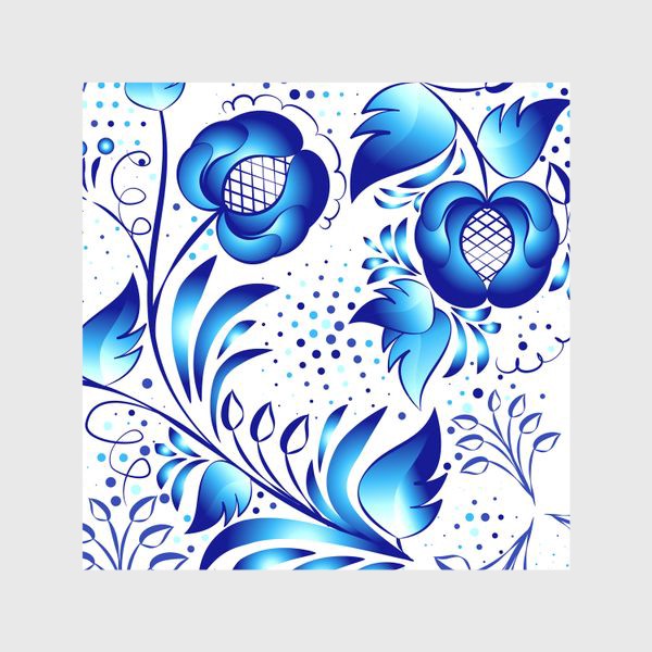 Шторы «Синий элемент узора для дизайна в стиле Гжель этнической росписи по фарфору. Цветочный фон с листьями и цветами.»