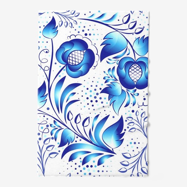 Полотенце «Синий элемент узора для дизайна в стиле Гжель этнической росписи по фарфору. Цветочный фон с листьями и цветами.»