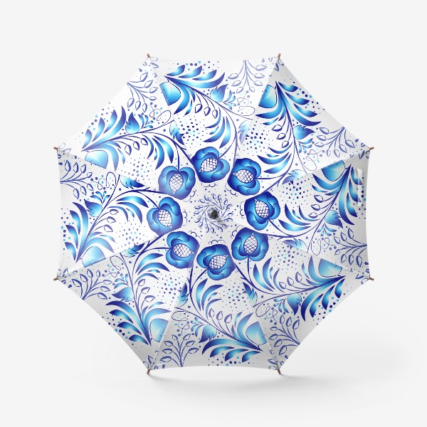 Зонт «Синий элемент узора для дизайна в стиле Гжель этнической росписи по фарфору. Цветочный фон с листьями и цветами.»
