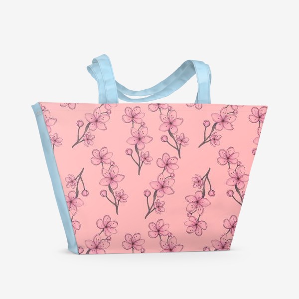 Пляжная сумка «Цветы на розовом»