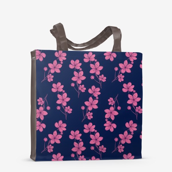 Сумка-шоппер «Розовые цветы на синем»