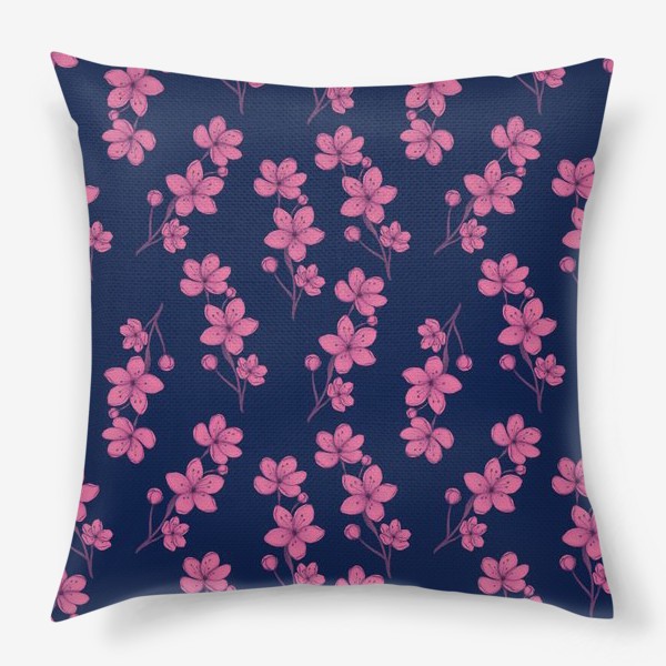 Подушка «Розовые цветы на синем»