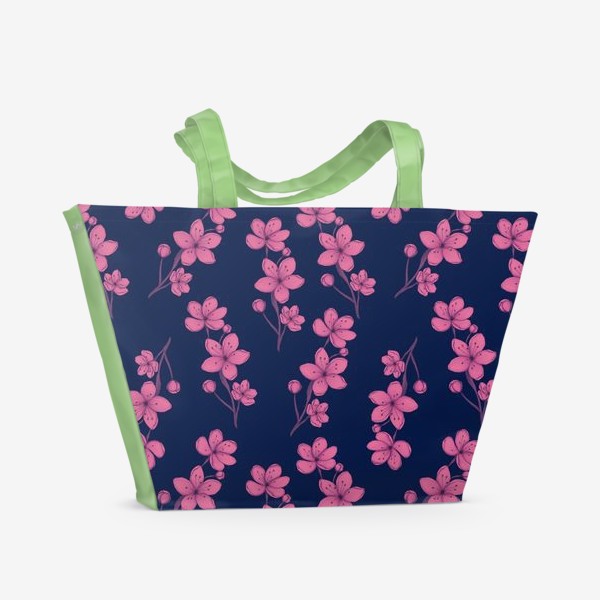 Пляжная сумка «Розовые цветы на синем»