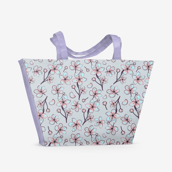 Пляжная сумка «Цветы на сером»