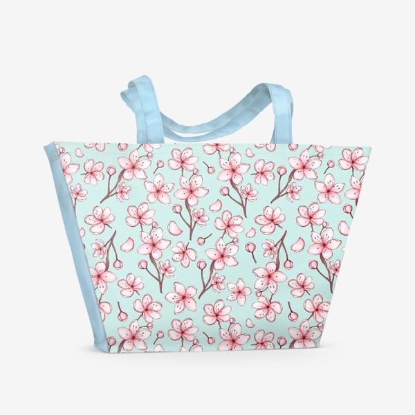 Пляжная сумка «Цветы на мятном»