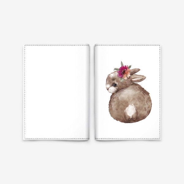 Обложка для паспорта «милый кролик с цветком »