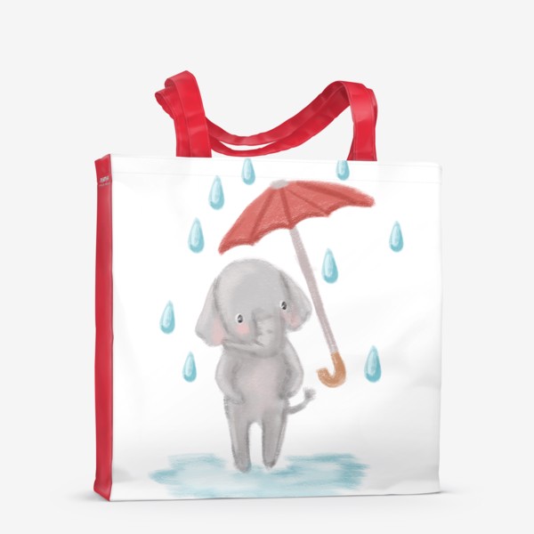 Сумка-шоппер «Милый рисунок слоник с красным зонтиком »