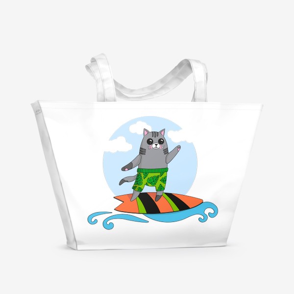 Пляжная сумка «Кот сёрфер»