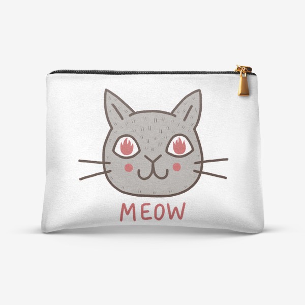 Косметичка «Милый серый кот с огнём в глазах. Мяу. Meow»