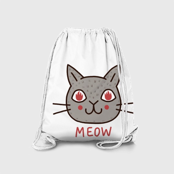 Рюкзак «Милый серый кот с огнём в глазах. Мяу. Meow»