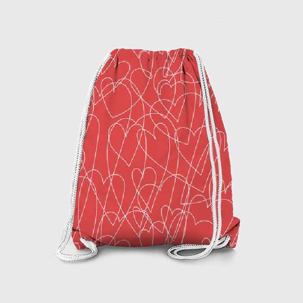 Рюкзак «Сердечки одной линией на красном фоне»