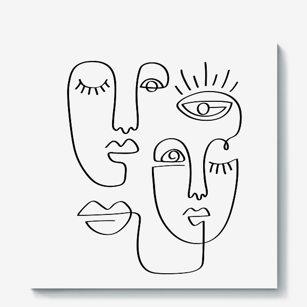 Холст «Абстрактный скетч - Люди - Баланс, Любовь и гармония- рисунок одной линией - Минималистичный модный принт»