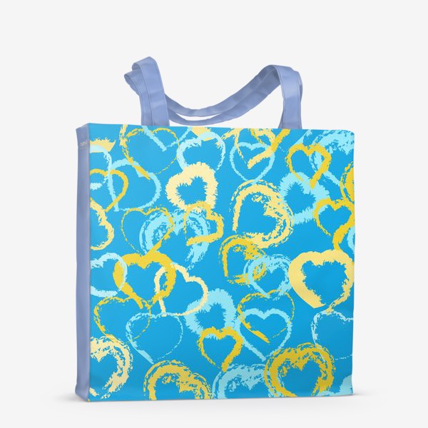 Сумка-шоппер «Золотые и голубые сердца на синем фоне»