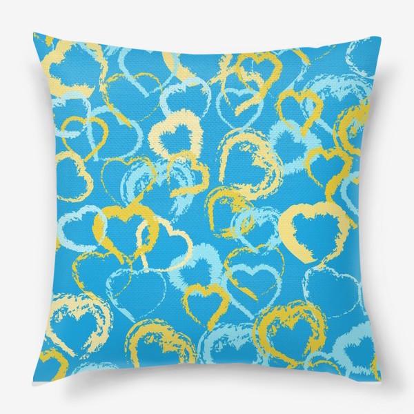 Подушка «Золотые и голубые сердца на синем фоне»