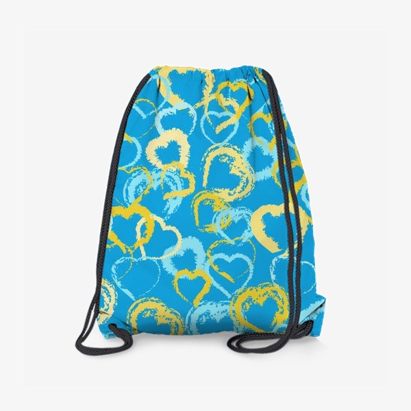 Рюкзак «Золотые и голубые сердца на синем фоне»