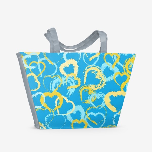 Пляжная сумка &laquo;Золотые и голубые сердца на синем фоне&raquo;