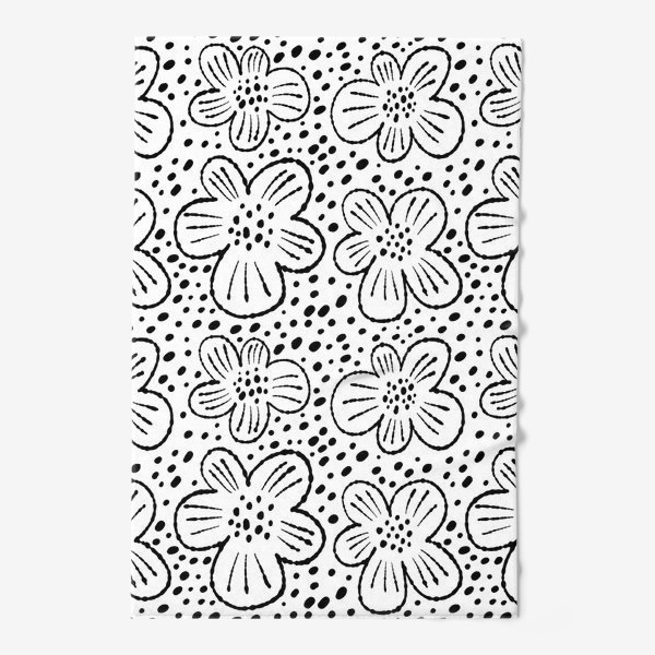 Полотенце «Черно-белый паттерн с цветами и точками»