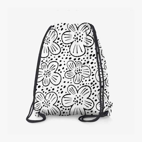 Рюкзак «Черно-белый паттерн с цветами и точками»