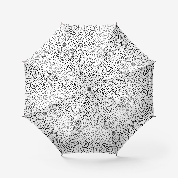 Зонт «Черно-белый паттерн с цветами и точками»