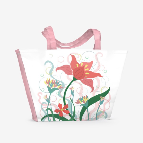 Пляжная сумка &laquo;Дикий тюльпан и цветущий лук.&raquo;
