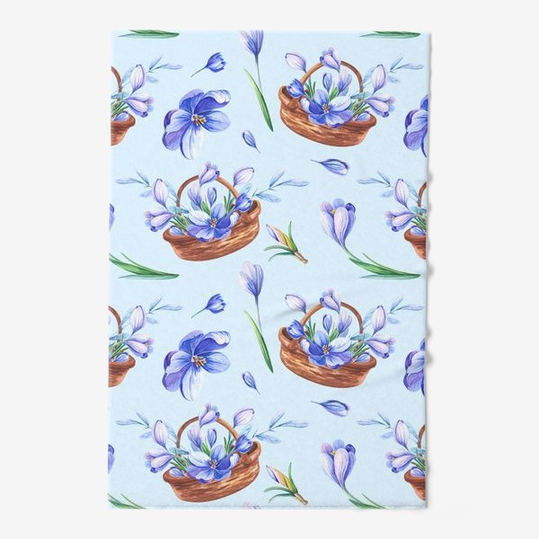 Полотенце «Весенние крокусы в корзине на голубом»