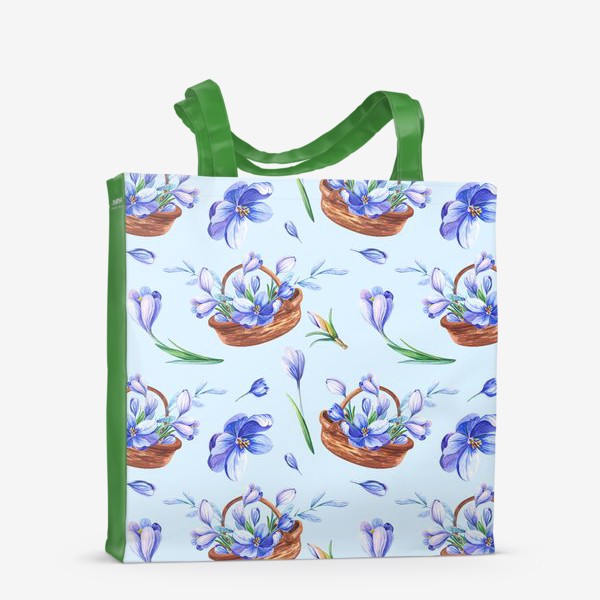 Сумка-шоппер «Весенние крокусы в корзине на голубом»