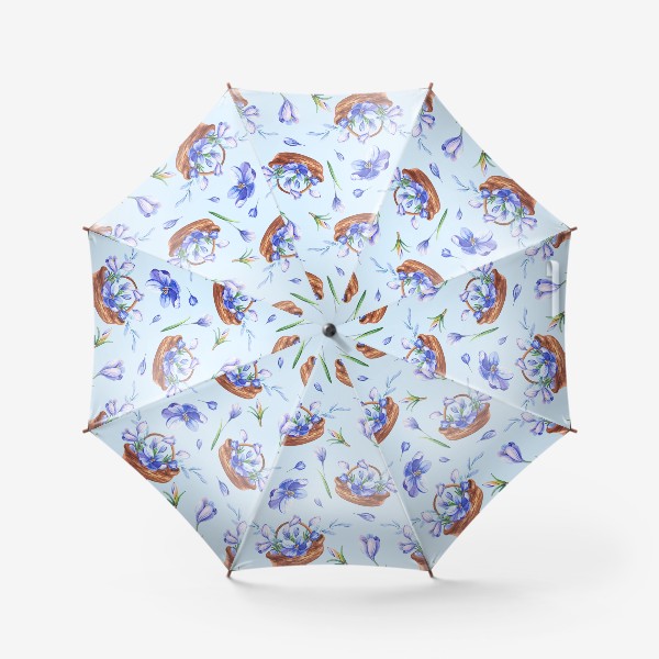 Зонт «Весенние крокусы в корзине на голубом»
