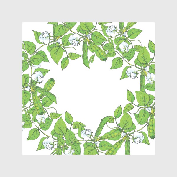 Скатерть «Венок из зелёного горошка горошка и его цветов»