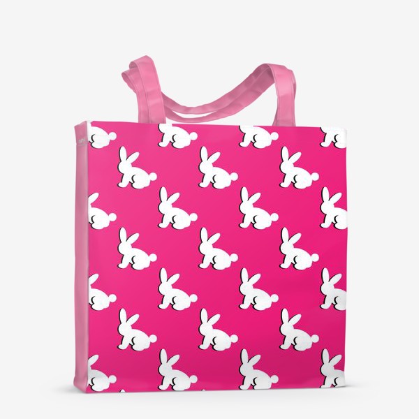 Сумка-шоппер «Белые зайчики на розовом фоне»