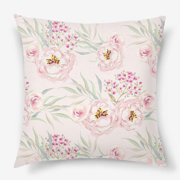 Подушка &laquo;Весенние розовые цветы. Нежные пионы. Паттерн&raquo;