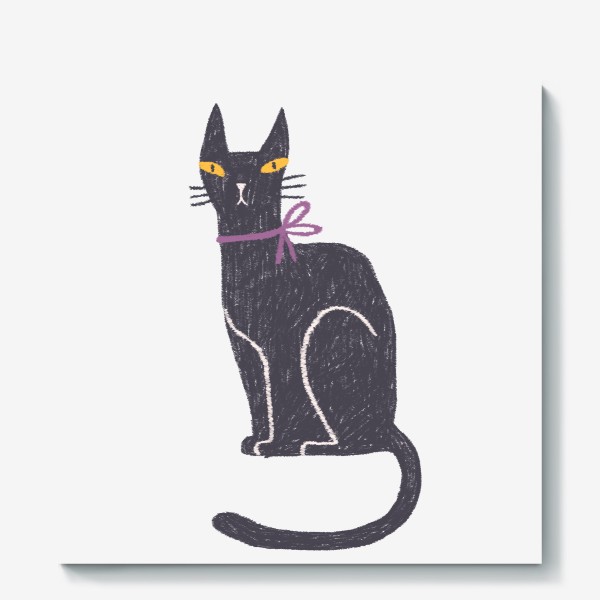 Холст «Черная кошка с лиловым бантом #2»