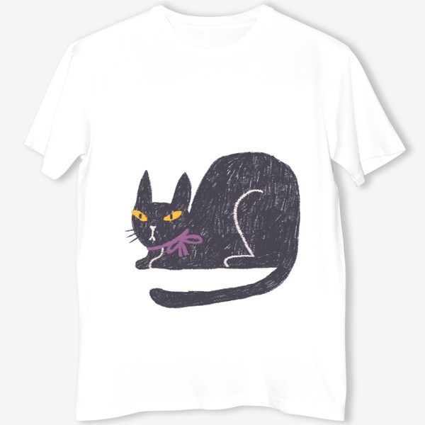 Футболка «Черная кошка с лиловым бантом #1»