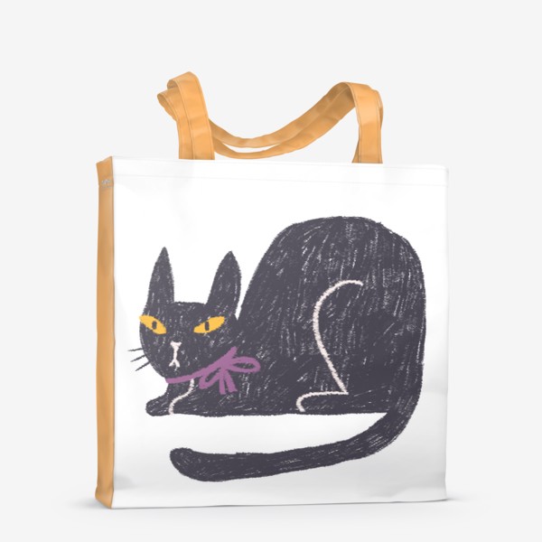 Сумка-шоппер «Черная кошка с лиловым бантом #1»