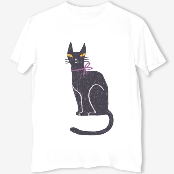 Футболка «Черная кошка с лиловым бантом #2»