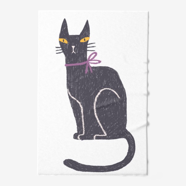 Полотенце «Черная кошка с лиловым бантом #2»
