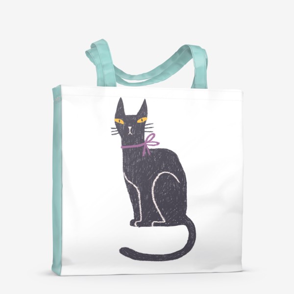 Сумка-шоппер «Черная кошка с лиловым бантом #2»