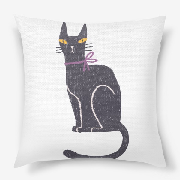 Подушка «Черная кошка с лиловым бантом #2»
