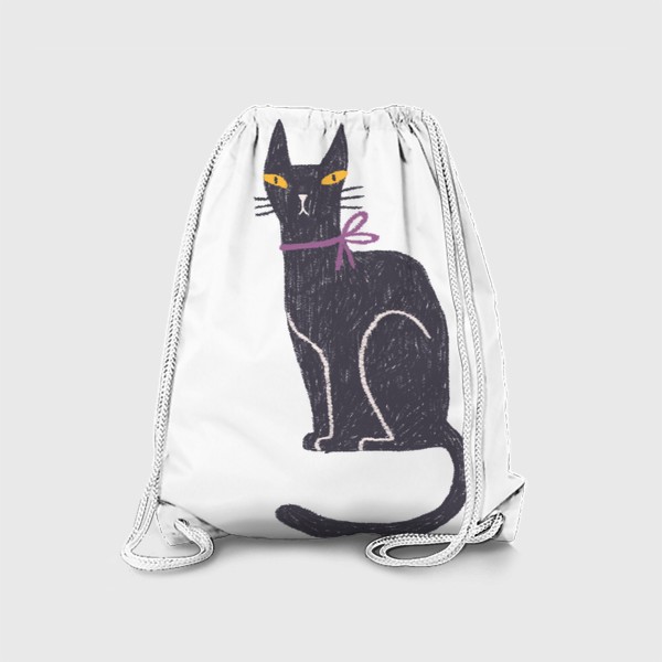 Рюкзак «Черная кошка с лиловым бантом #2»