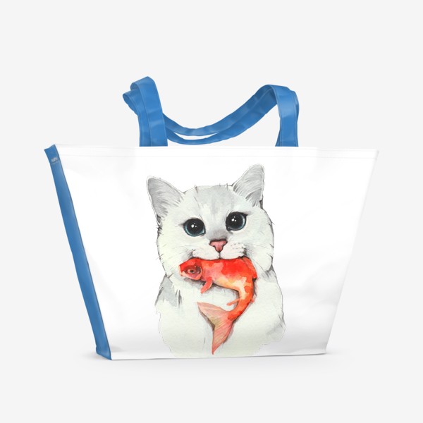 Пляжная сумка «Кот с красной рыбой»