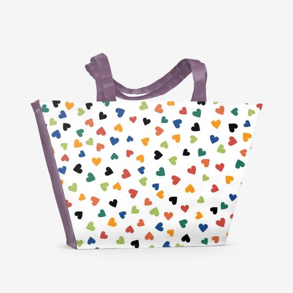 Пляжная сумка «Разноцветные сердечки. Цветные сердца. Любовь»