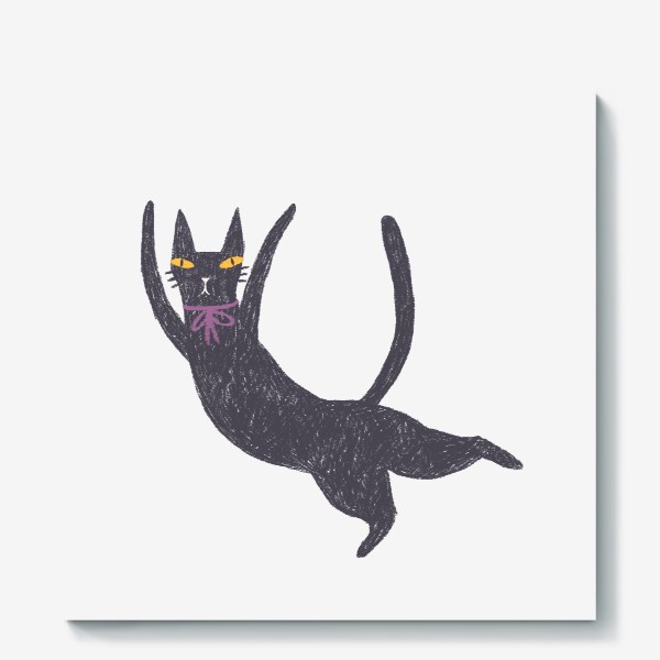 Холст «Черная кошка с лиловым бантом #4»