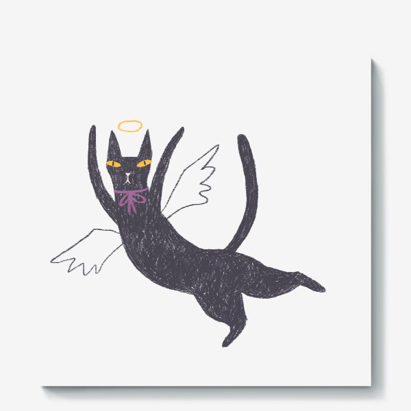 Холст «Черная кошка с лиловым бантом #5»