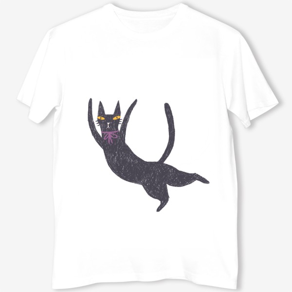 Футболка «Черная кошка с лиловым бантом #4»