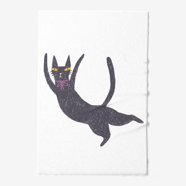 Полотенце «Черная кошка с лиловым бантом #4»