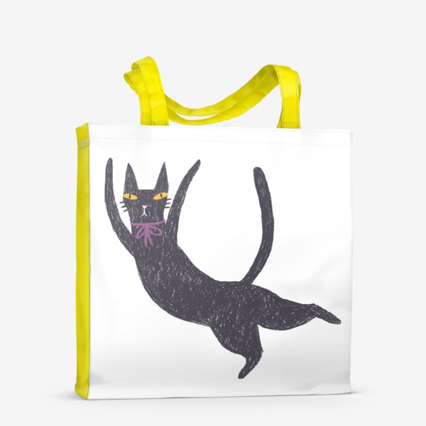 Сумка-шоппер «Черная кошка с лиловым бантом #4»