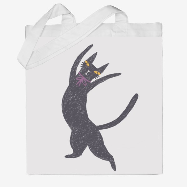 Сумка хб «Черная кошка с лиловым бантом #4»