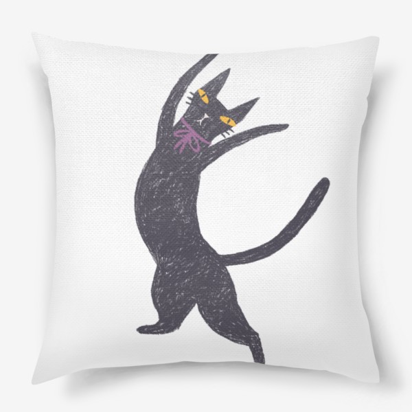 Подушка «Черная кошка с лиловым бантом #4»
