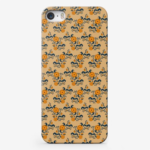 Чехол iPhone «Оранжевые ретро цветы. Винтажный узор с завитками.»