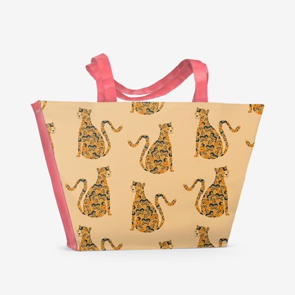 Пляжная сумка &laquo;Милые леопарды с цветочным узором паттерн&raquo;