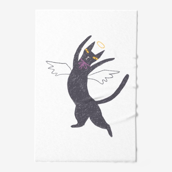 Полотенце «Черная кошка с лиловым бантом #5»
